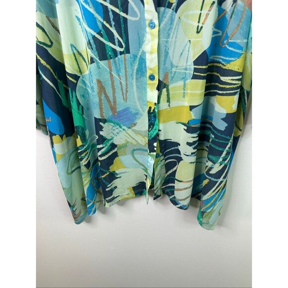 LOGO Layers by Lori Goldstein Women’s Top 1X Abstract Print Sheer Button‎ Front - Picture 3 of 11